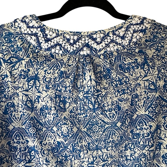 LUCKY BRAND NWOT EMBROIDERED BLUE PEASANT BLOUSE BOHO TIE FRONT 3/4 SLEEVE | SM - Picture 7 of 9